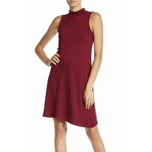 Joan Vass Red Mock Neck Sleeveless Knit Dress M